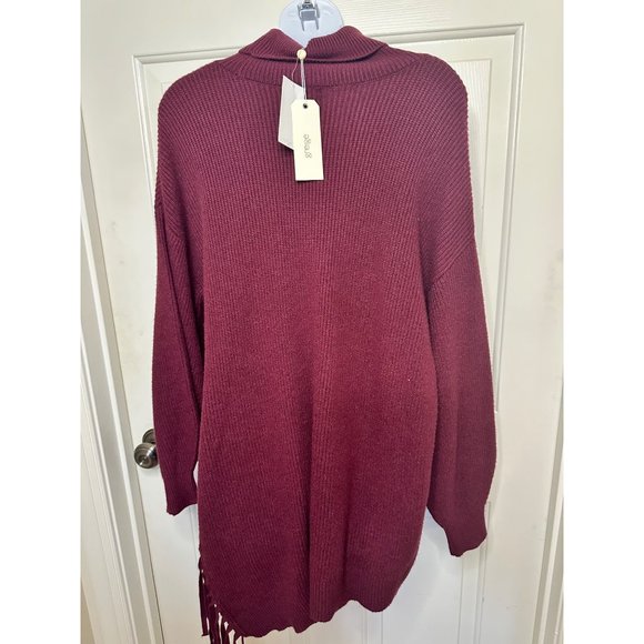 Greige Womens Burgundy Knit Turtleneck Sweater With Fringe Hem - XL NWT - Picture 5 of 10